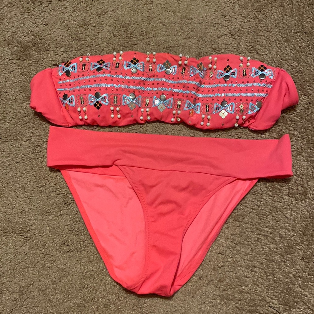 Victoria Secret hot coral bandeau bikini size medium